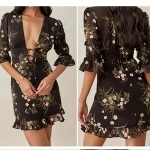 Reformation Laurelei Ruffled Plunging Mini Dress